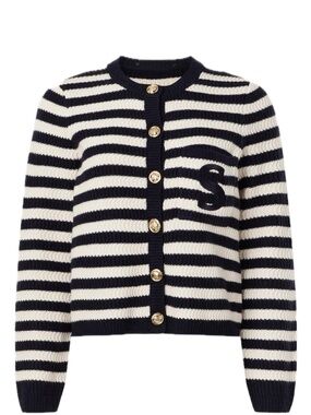 Sandro Black and White Striped Cardigan Sweater Small
